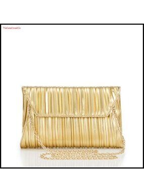 Pleated Envelope-Style Clutch Purse with Magnetic Clasp and Chain